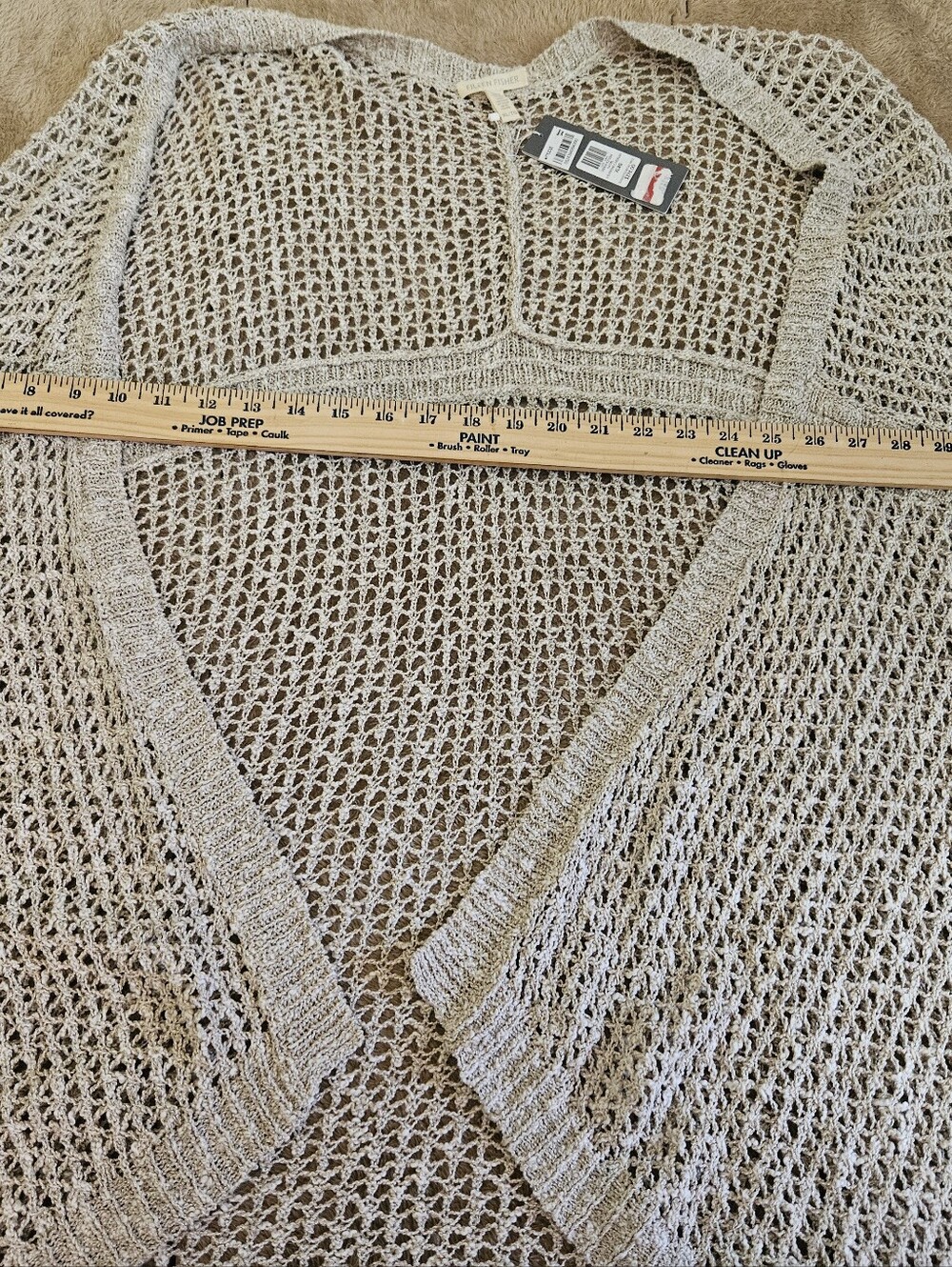Eileen Fisher Light Beige relaxed Open-Knit Women's Shawl Sweater Sz XL - Picture 3 of 10